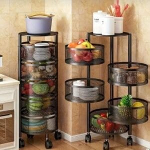 5-Layer Rotating Kitchen Storage Rack – Multifunctional 360° Organizer Shelf for Vegetables, Fruits, and Utensils