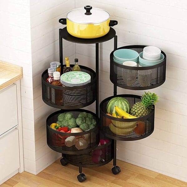 5-Tier Rotating Kitchen Storage Basket – 360° Swivel Shelf for Fruits & Vegetables - Image 3